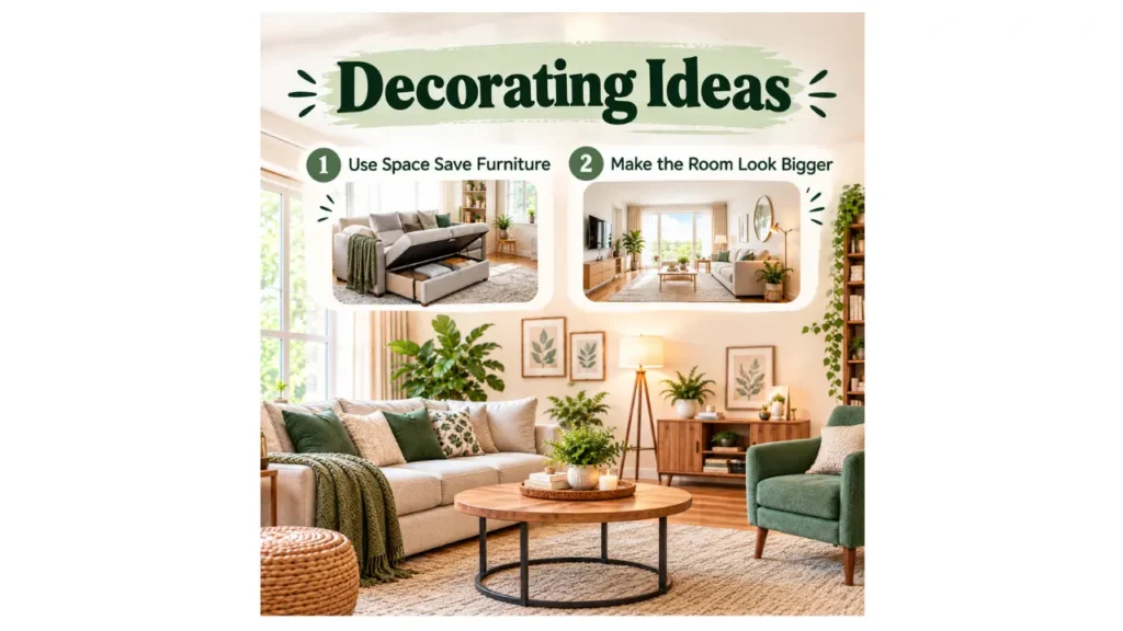 Decorating ideas featuring space saving and ways to make living room look bigger