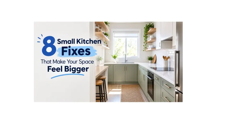 Bright modern small kitchen with 8 space-saving fixes designed to make the kitchen feel bigger.